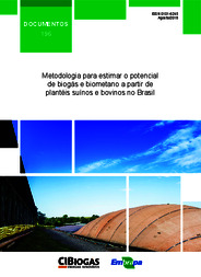 Capa do material: Metodologia para estimar o potencial de biogás e biometano a partir de plantéis suínos e bovinos no Brasil